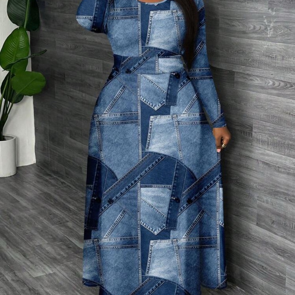 Stylish Blue Patchwork Maxi Dress - image 2